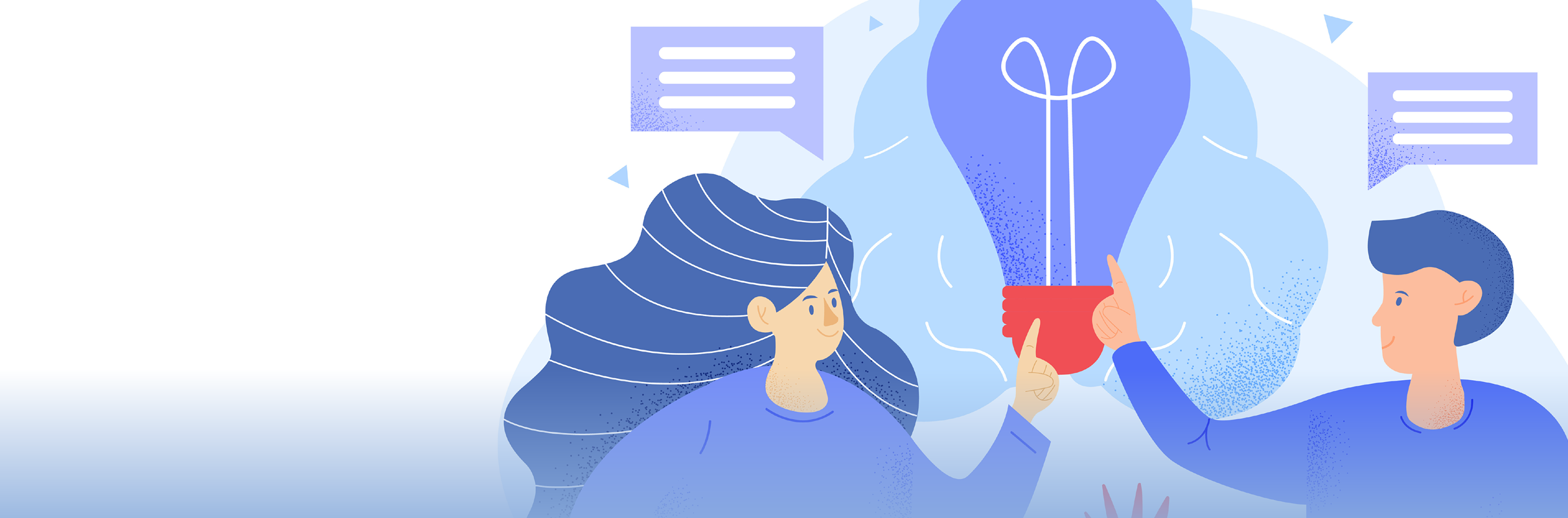 Illustration einer weiblich gelesenen und männlich gelesenen Person, die gemeinsam eine Glühbirne halten