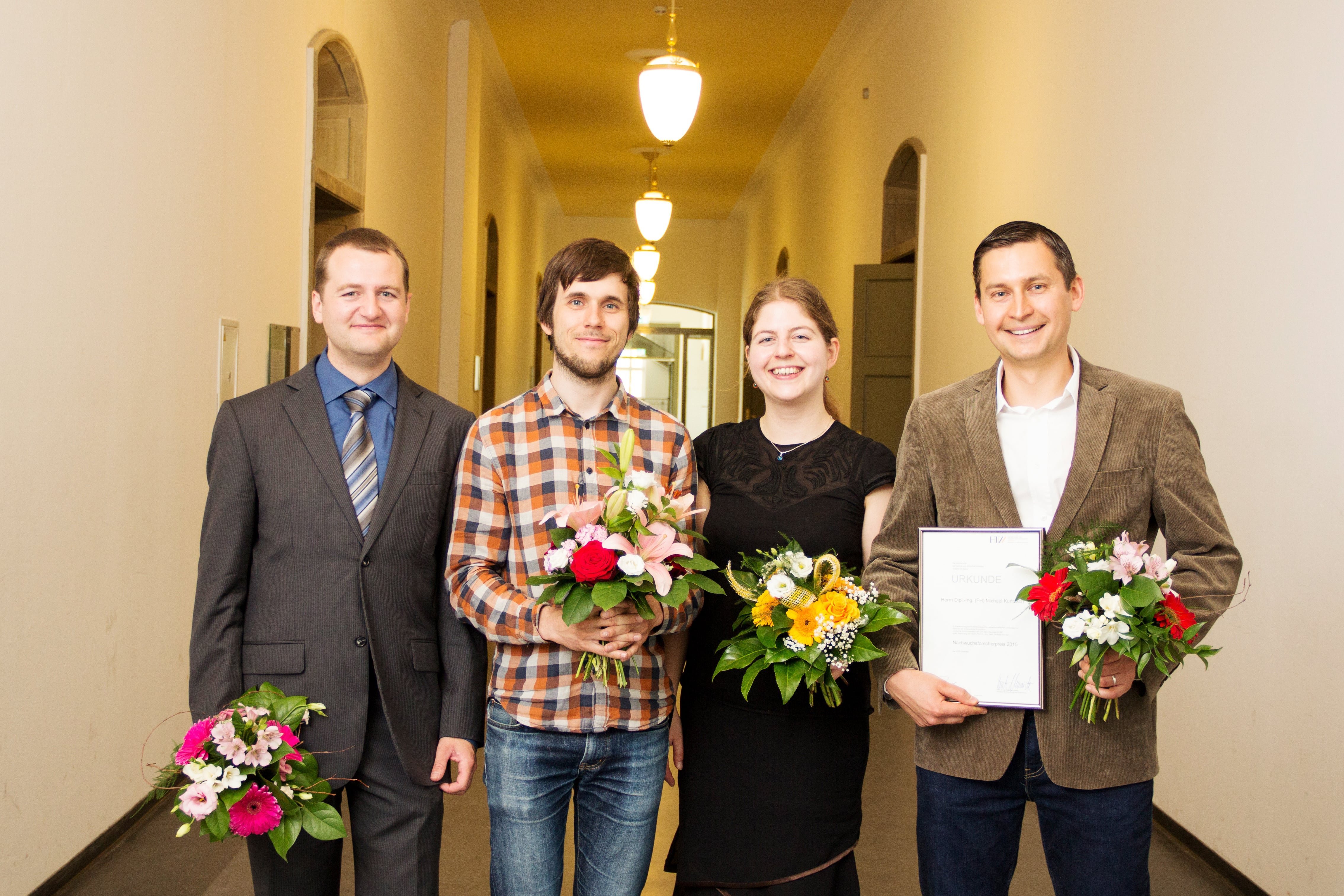 The finalists of the Young Scientists Award 2015: Award winner Michael Kuntzsch next to Thomas Neumann, Loreen Pogrzeba, Wolfgang Wiebel