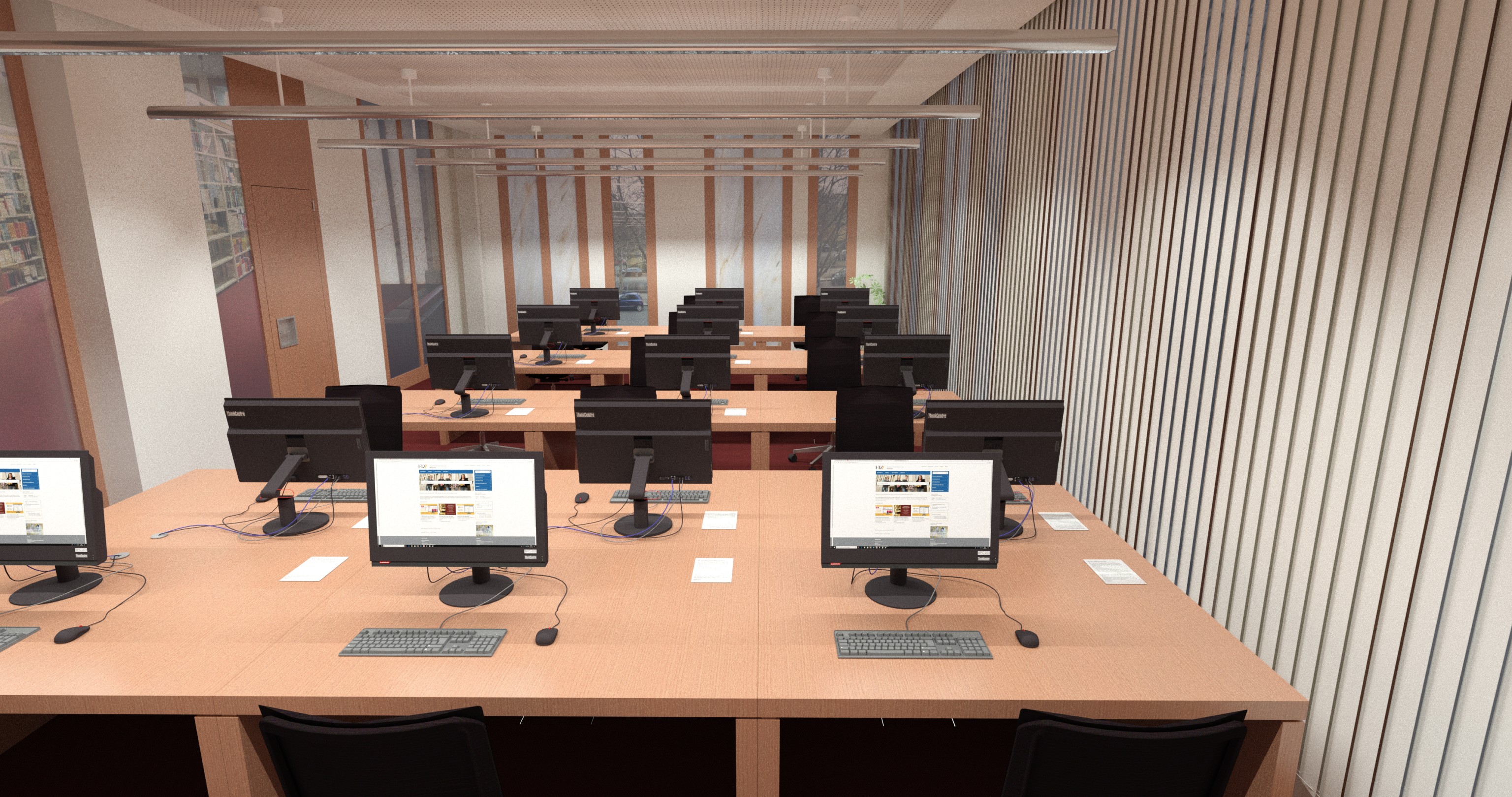 Gerenderte Ansicht des Computerlabors der Bibliothek