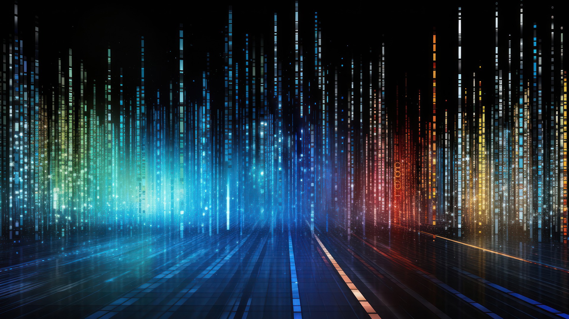 Bunte, vertikale Datenströme werden dargestellt.
