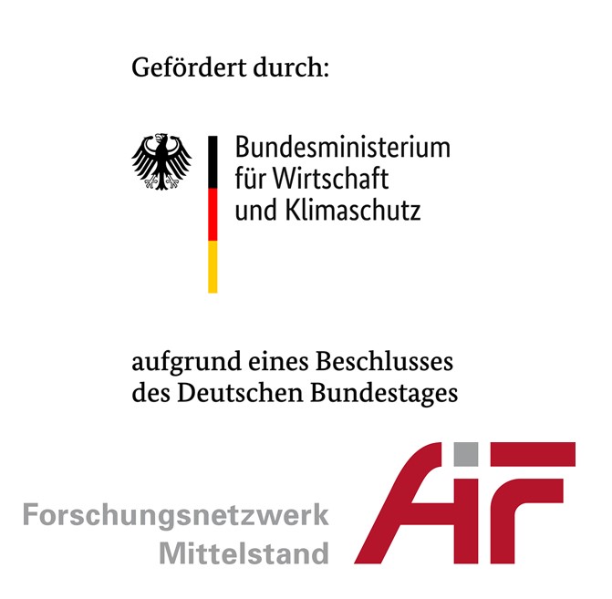Schriftzug in schwarz Bundesministerium für Wirtschaft und Klimaschutz  und darunter in roter Schrift AIF