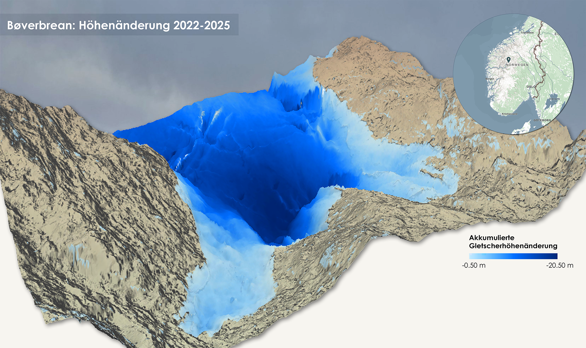 Darstellung von Gletscherhöhenänderungen