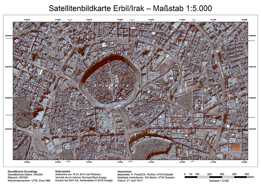 Satellitenbildkarte der Stadt Erbil