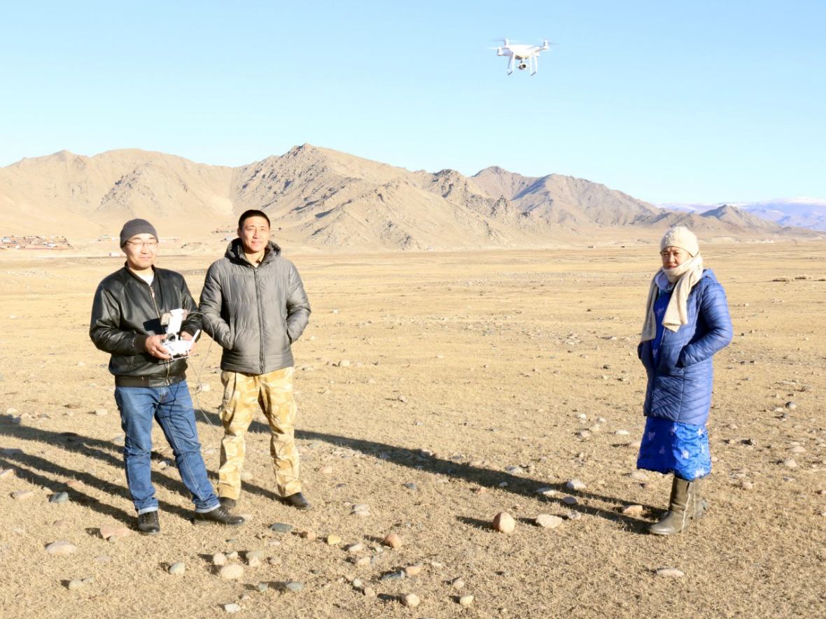 Copter flight of the ruins of the Manchu military garrison Uliastai, Zavkhan aimag, Mongolia