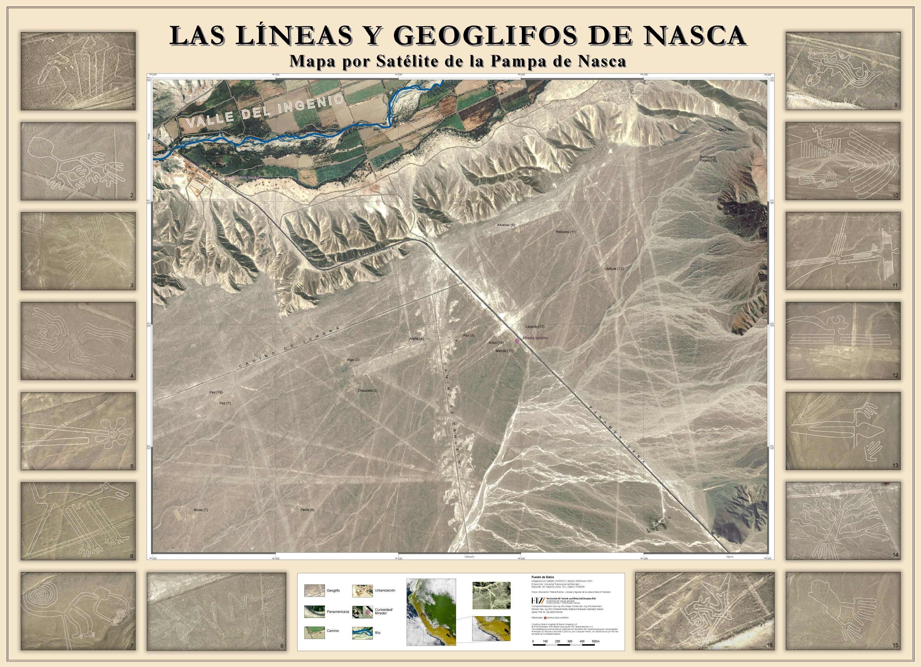 Satellitenbildkarte der Pampa von Nasca