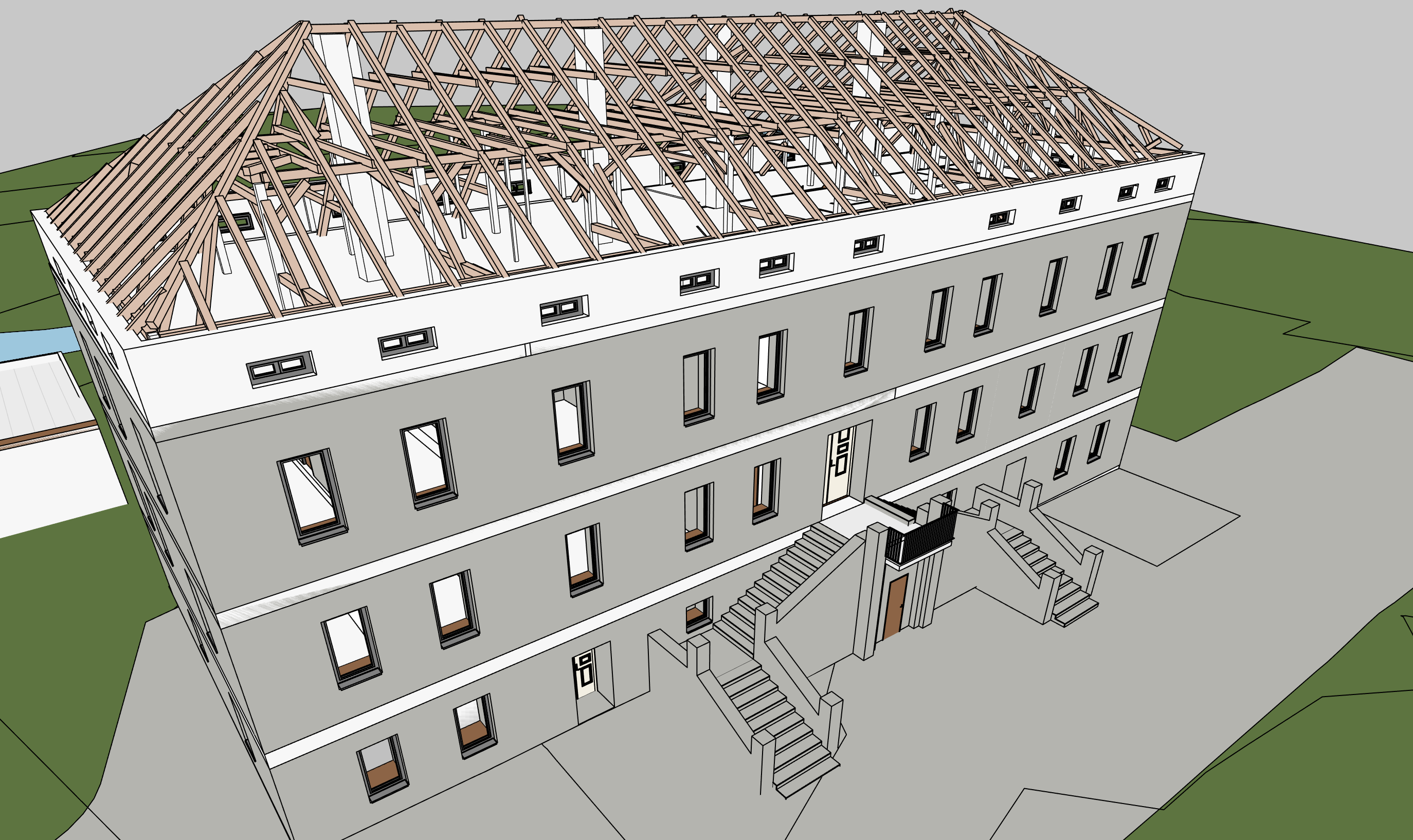 Abb. 2: Modellierter Dachstuhl mit dem Herrenhaus Herrenhausmodell