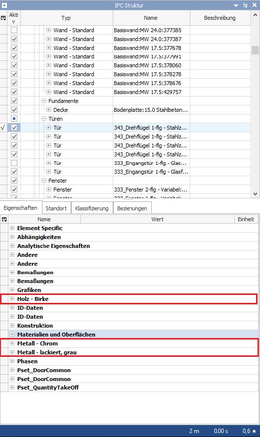 Abb. 3: Ergebniswerte in BIMVision am Beispiel einer Tür