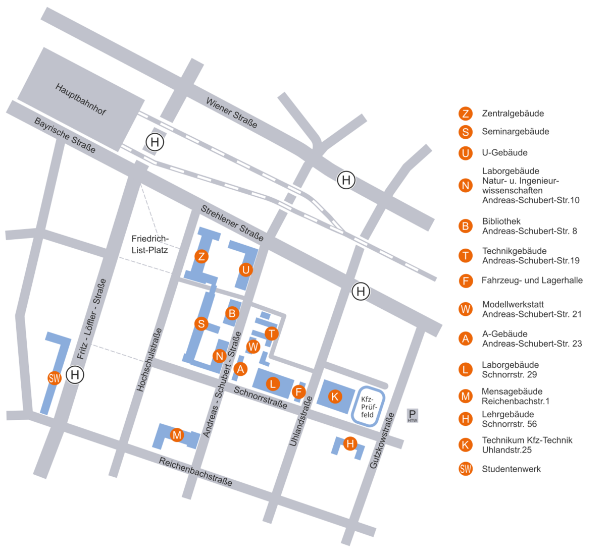 Lageplan des Campus der HTWD