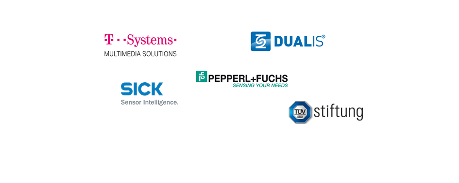 Logos unserer Sponsoren: T-Systems MMS, Dualis, SICK, Tüv Süd Siftung, Pepperl & Fuchs