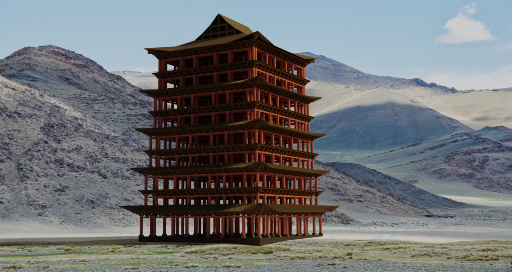 3D-Rekonstruktionsdarstellung der "Großen Halle" von Karakorum