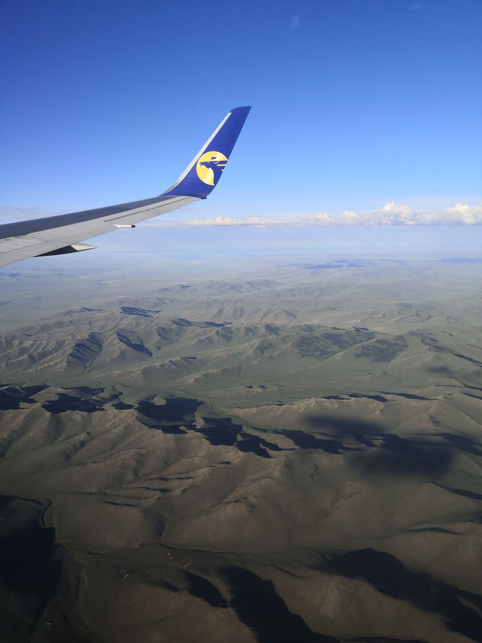 View from an airplane over the mongolian steppes