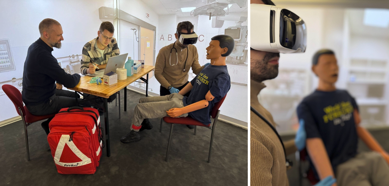 Mitarbeitende sitzen in einer Pflegesimuation