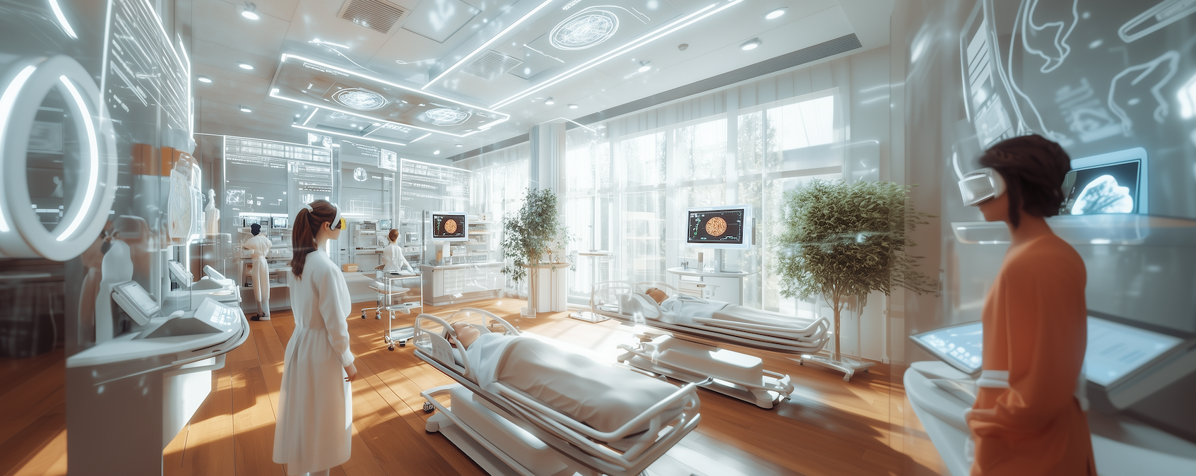 KI generiertes Bild eines fiktiven Pflegeraumes der Zukunft