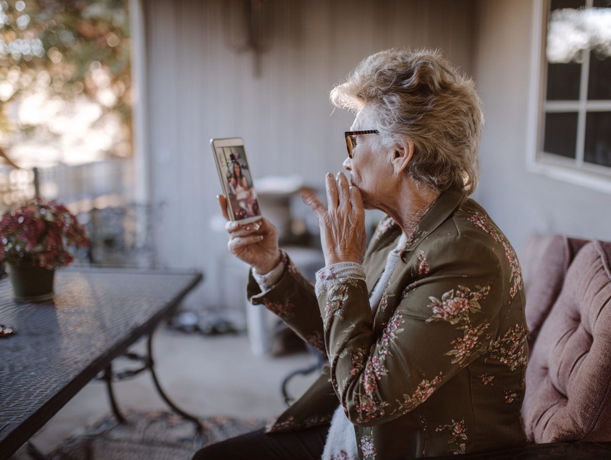ätere Frau in einem Videocall mit ihrer Familie