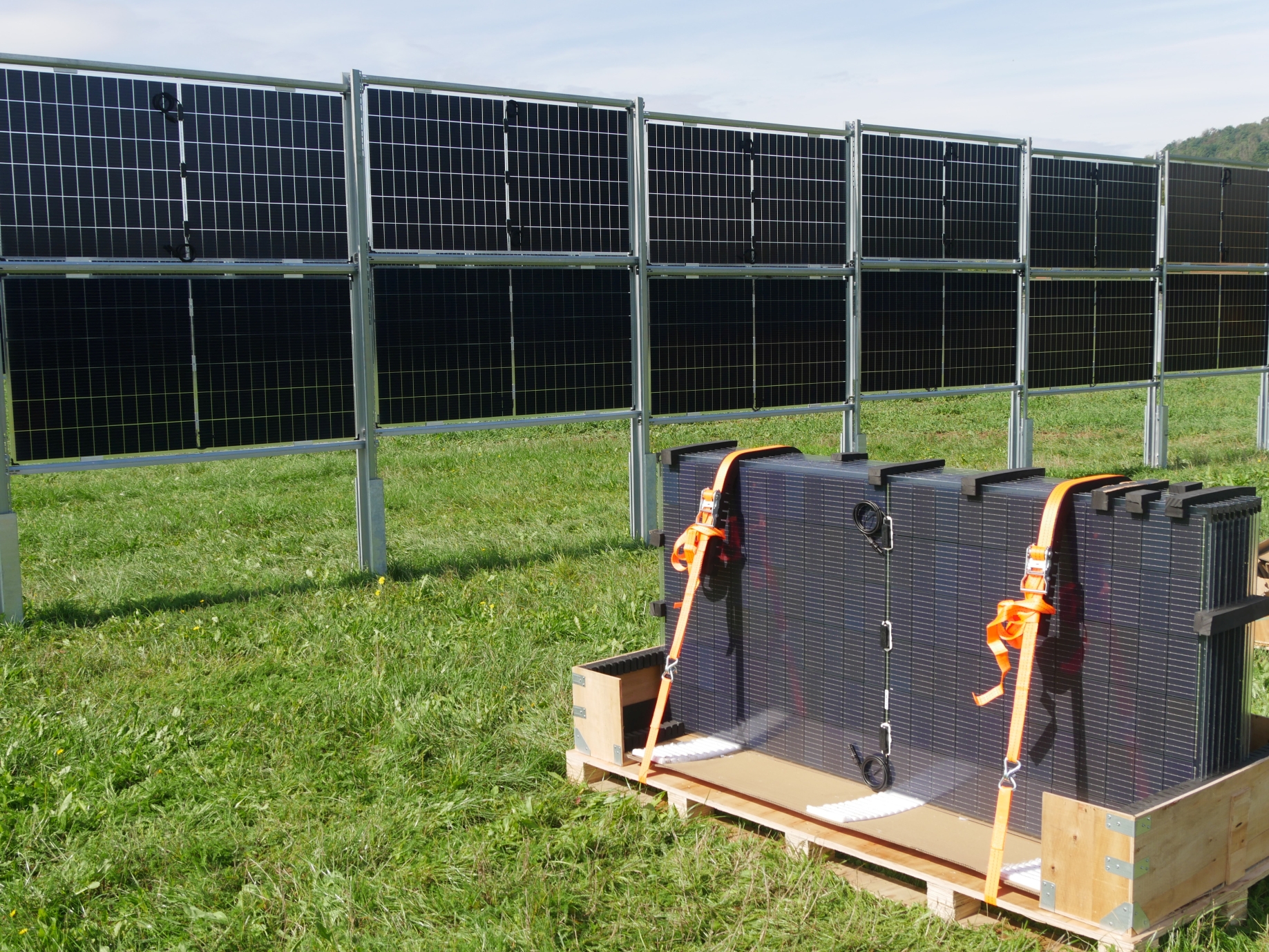 Solarmodule und Transportpalette.