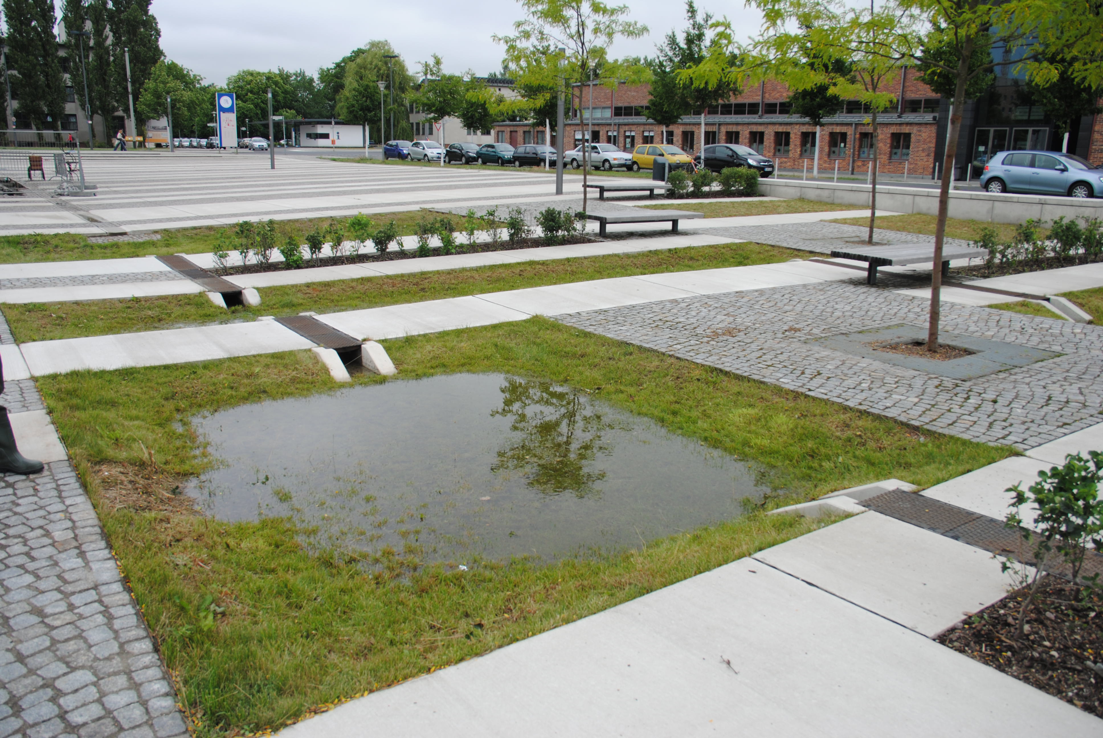 Regenwasserretentionsflächen in einer Innenstadt