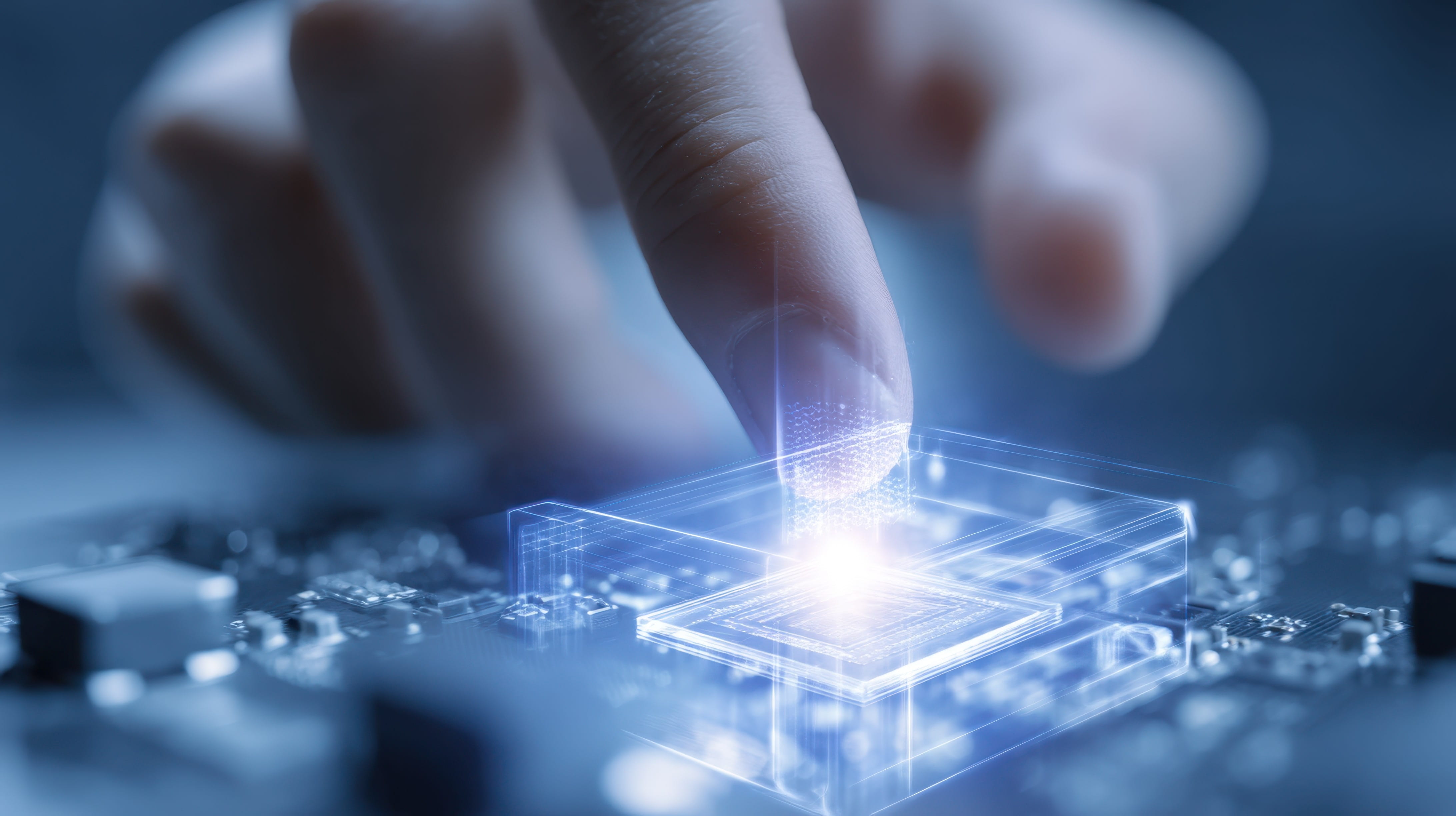 Finger berührt holographischen Mikrochip