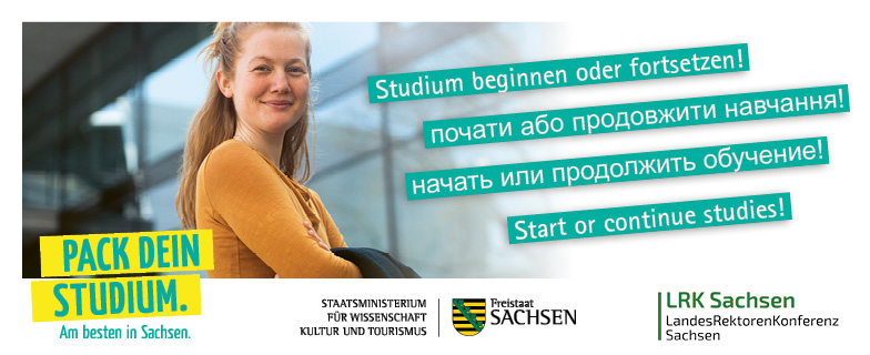 [Translate to English:] Junge Frau mit Schriftzug "Studium beginnen"