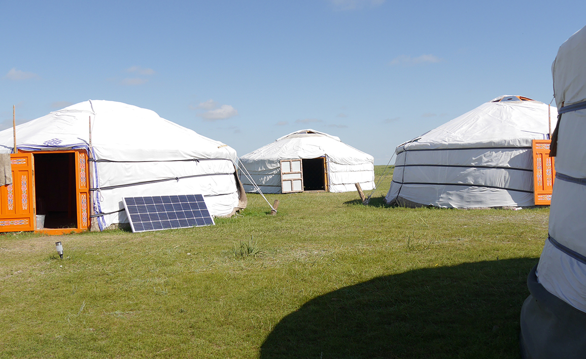 The expedition's yurt camp in Orkhon Valley.