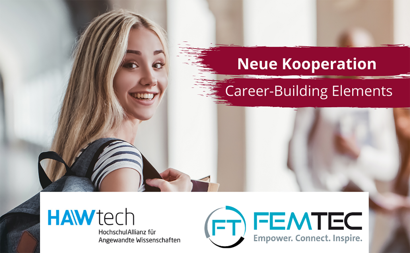 Junge Frau mit Logo von HAWtech und Femtec