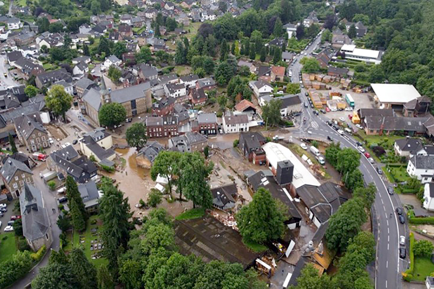 Blick auf Flutgebiet Stolberg (Ortsteil Vicht)