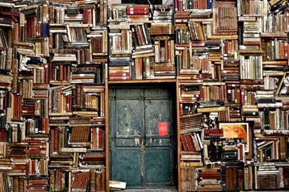 Tür umrahmt von ganz vielen Büchern