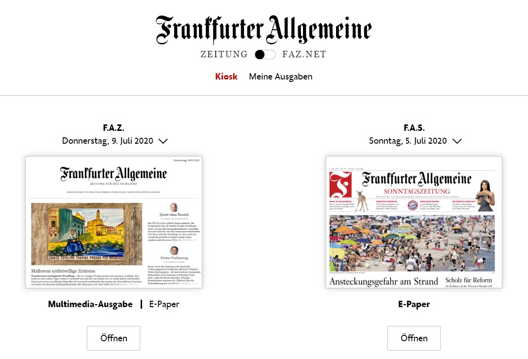 Screenshot des FAZ-Kiosk