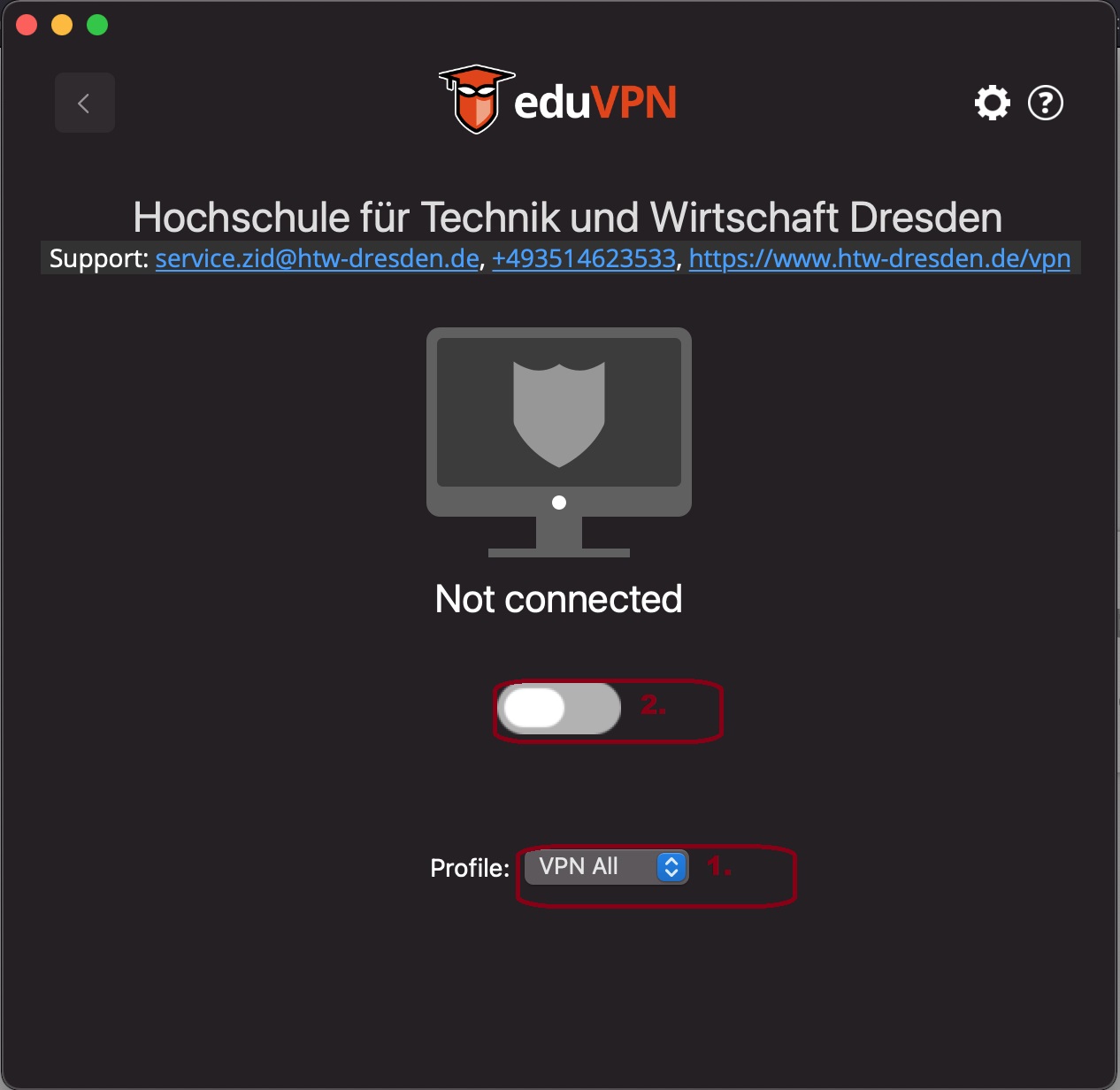 Screenshot Profil wählen