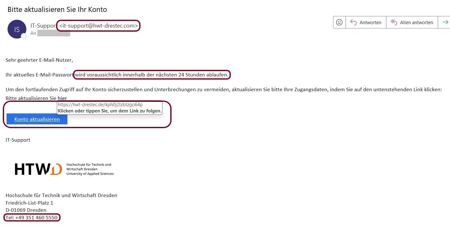 Screenshot der aktuellen Phishing Mail