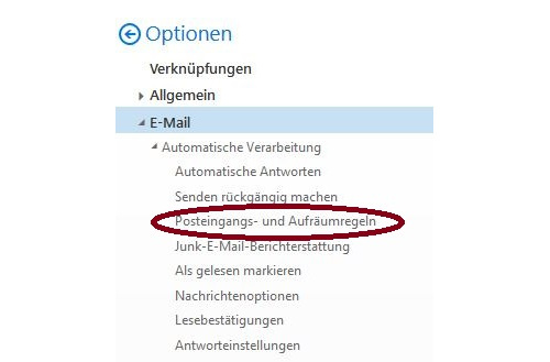 Sreenshot Posteingangs- und Aufräumregeln