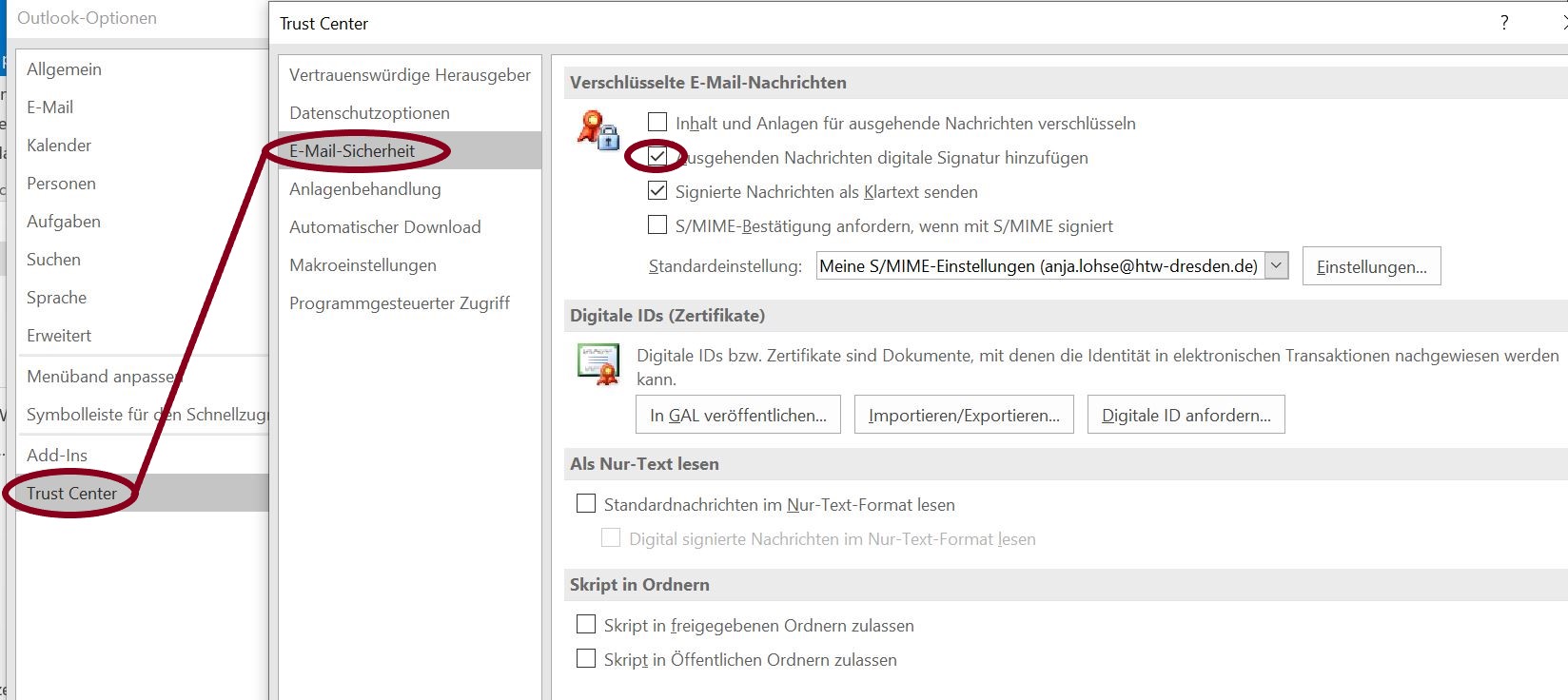 Screenshot Signatur als Standard im Outlook einstellen