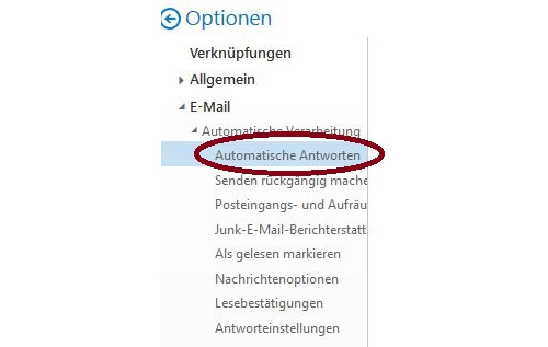 Screenshot OWA Auswahl automatische Antwort