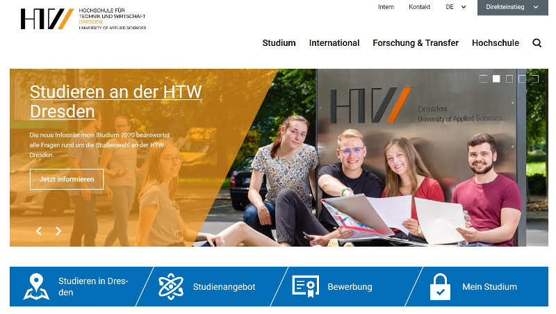 Screenshot der Webseite der HTW