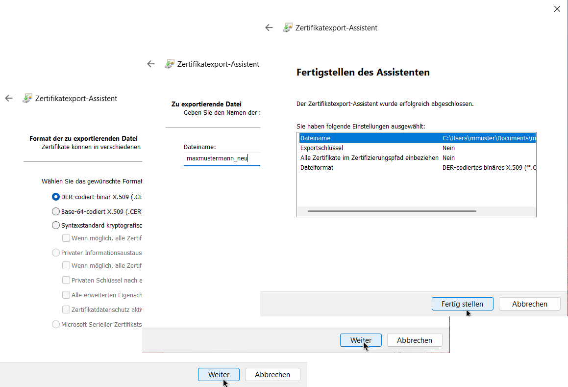 Zertifikat exportiert