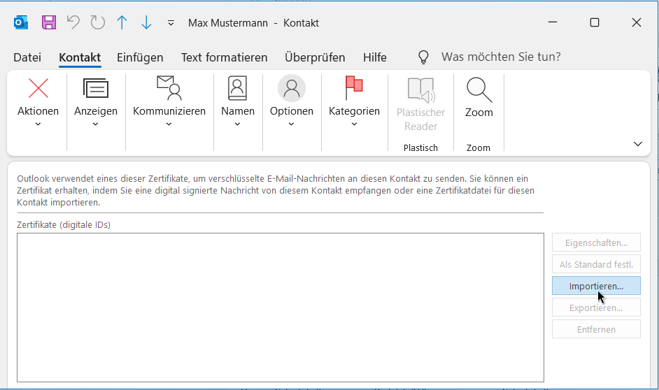 Neues Zertifikat importieren