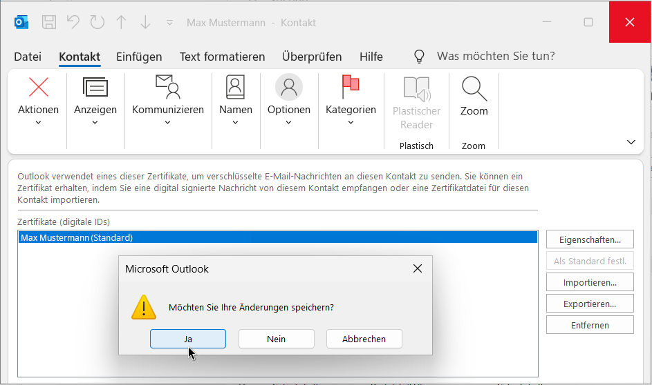 Änderung speichern und schließen