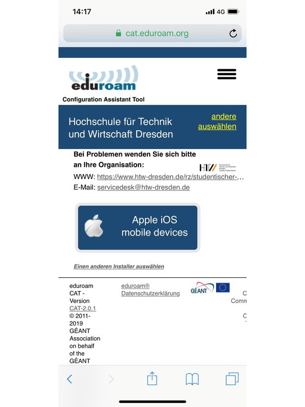 Screenshot eduroam Konfigurationstool