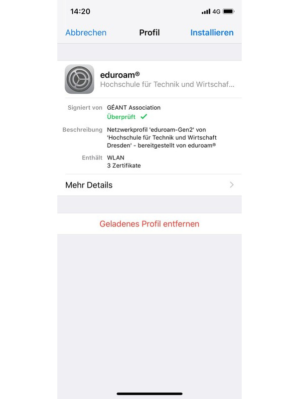 Screenshot Konfigurationsprofil