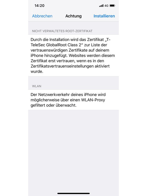 Screenshot Sicherheitshinweis