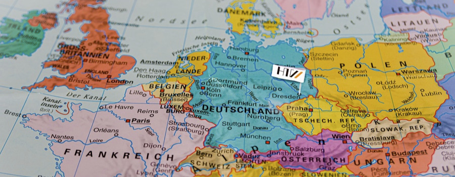 Ausschnitt Europakarte mit Fähnchen für HTW