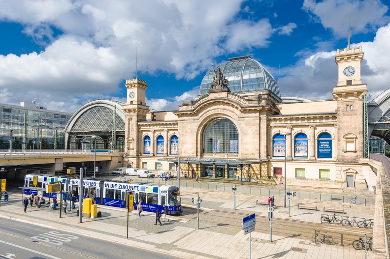 Tram in front of the main train station