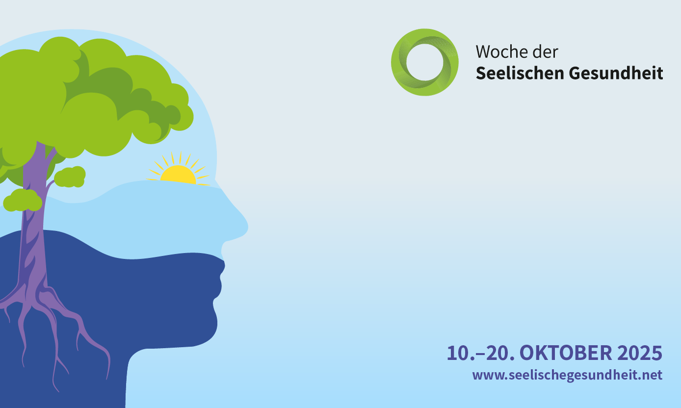 stilisierter Kopf mit grünem Baum als Gehirn