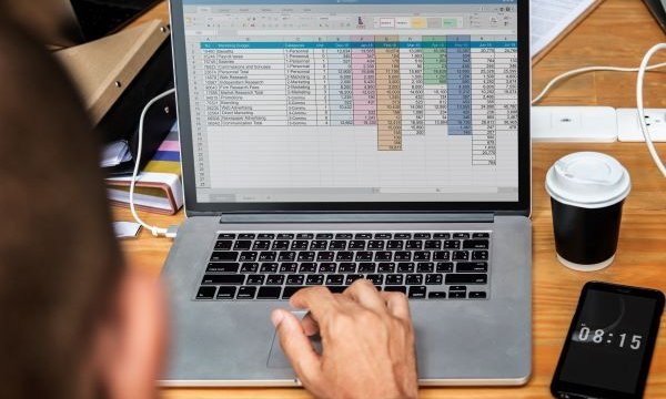 Man working on a laptop with excel