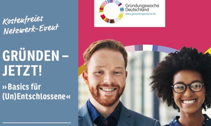 Gründungswoche Banner, lächelnde Personen