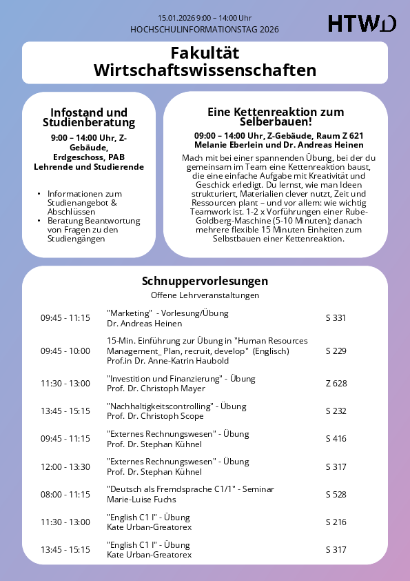 Zweite Seite des Programms der wirtschaftswissenschaftlichen Fakultät.