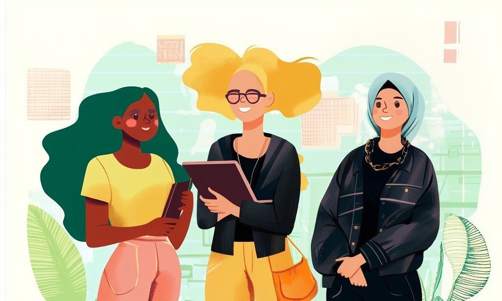 3 Frauen mit Büchern in den Händen