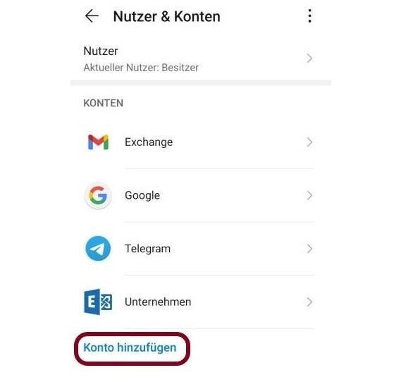 Screenshot Konto hinzufügen