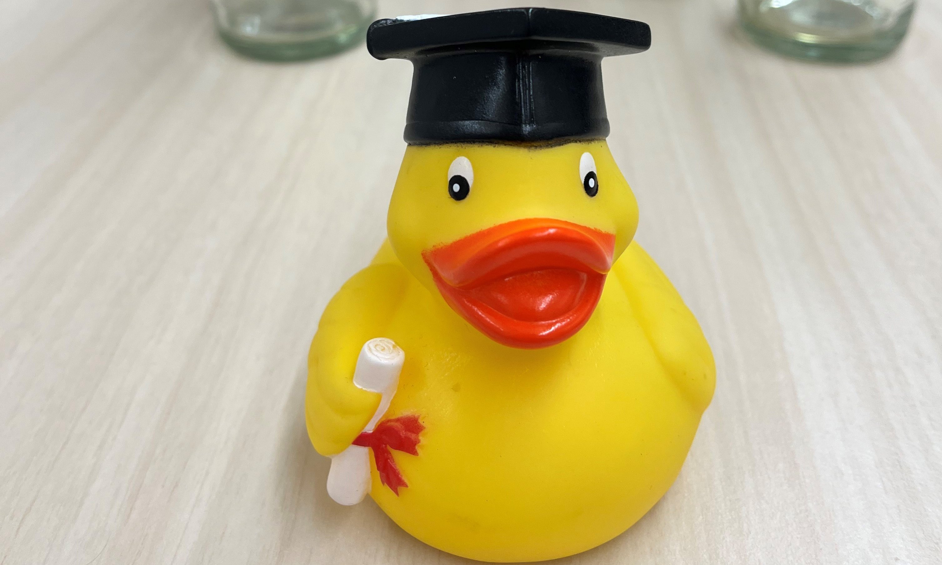 Quietsch-Ente mit Dr.-Hut