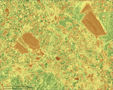 Representation of the vegetation index (NDVI) in the area of the Rhine lignite mining area 1989