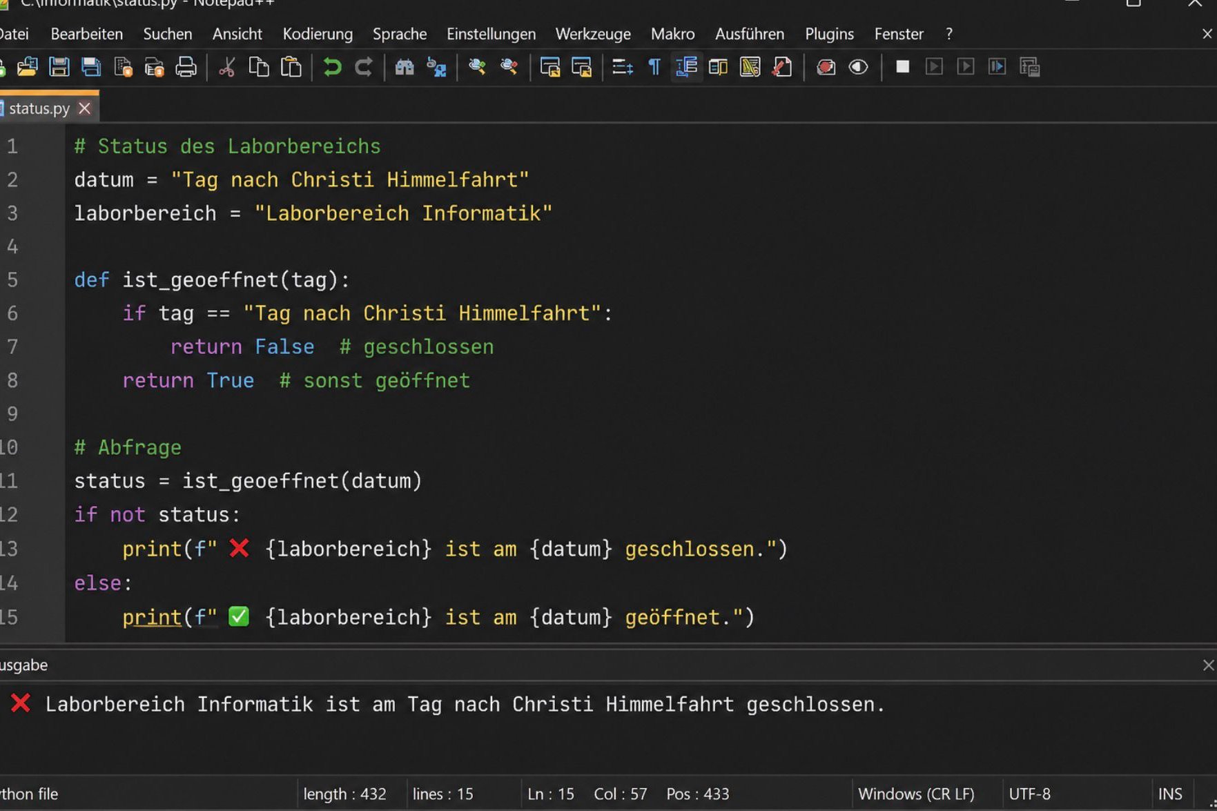 Code "Laborbereich geschlossen"